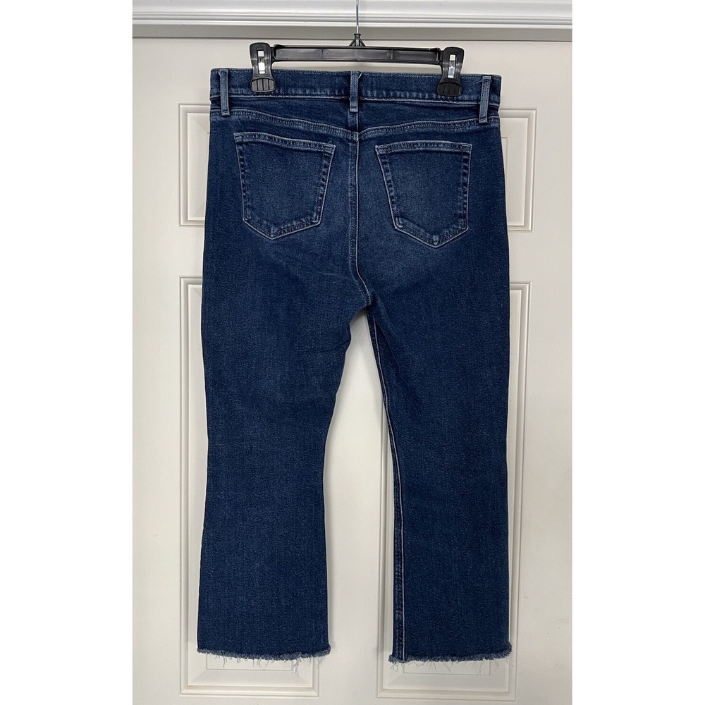 Loft Women's High Waist Flare Crop Blue Jeans Size 30 Raw Hem Stretch - Picture 5 of 7